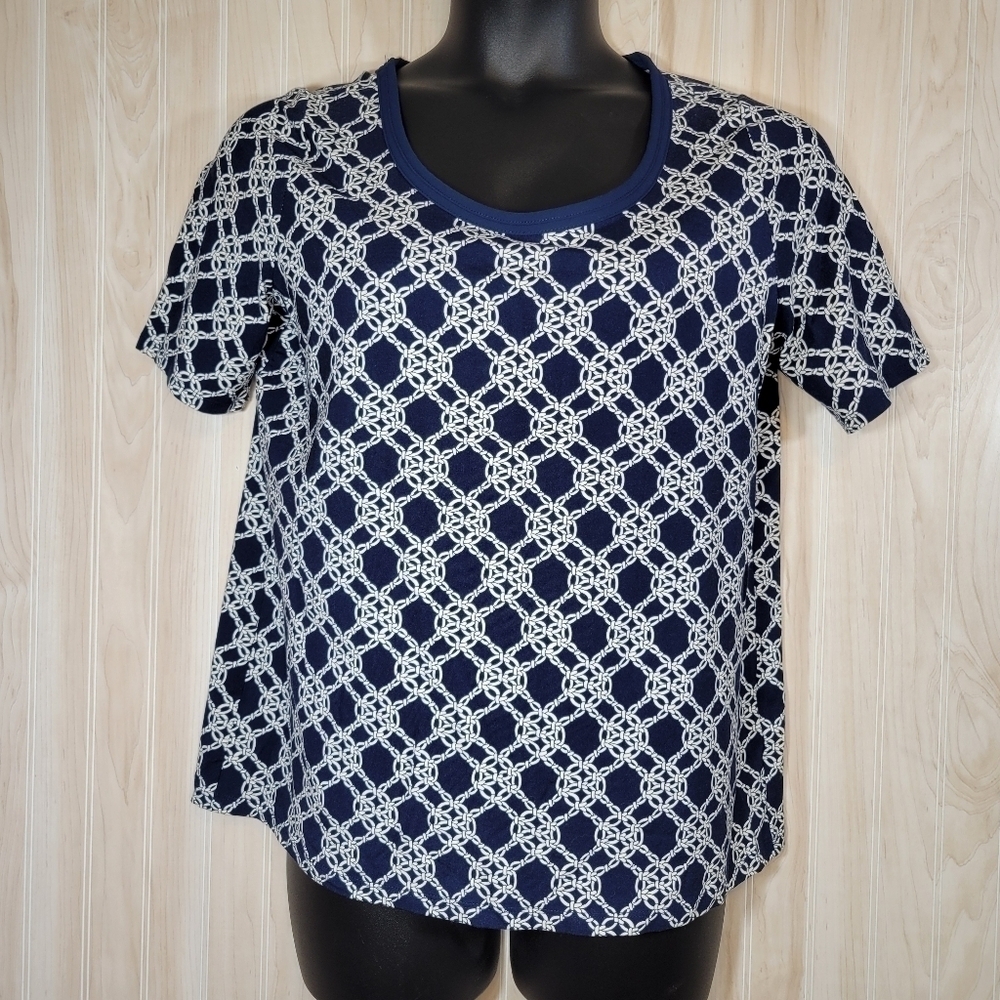 Talbots Navy & White Patterned Top Sz 0X